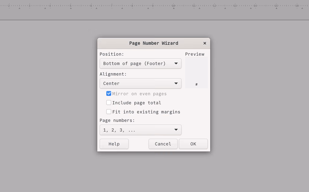 Page Number Insertion Menu