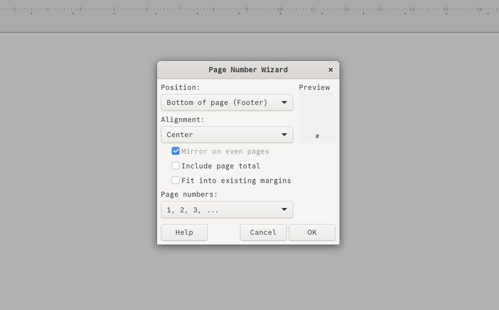 Page Number Insertion Menu